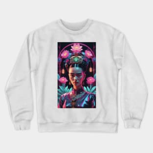 Frida's Neon Garden: Vibrant Modern Portrait Crewneck Sweatshirt